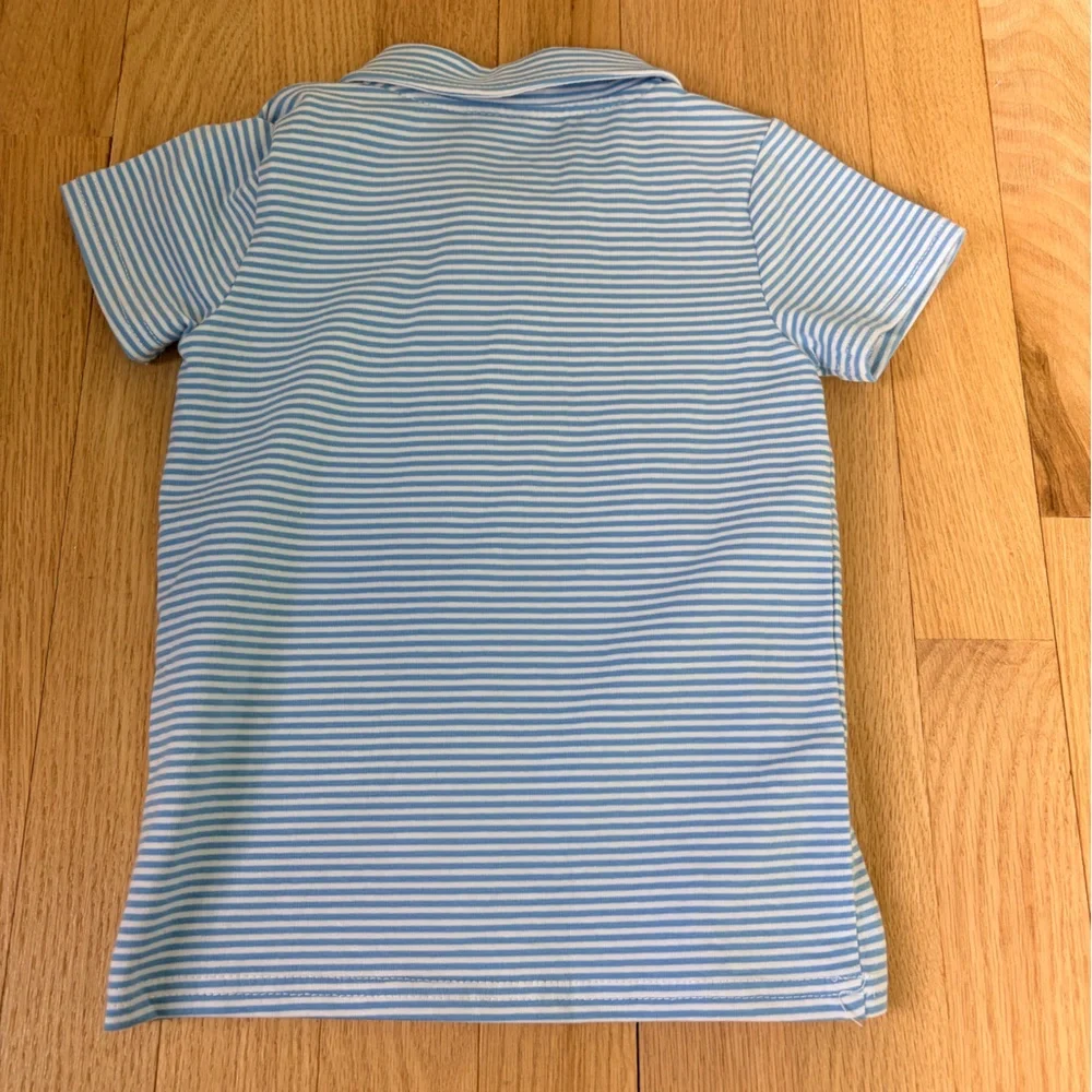 Stitchy Fish Apple Polo Shirt 18M NWOT Blue Stripe Back to School